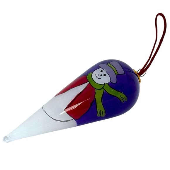 Christmas House "SNOWMAN"  Reversed Hand Painted Christmas Glass Ornament - Picture 5 of 7